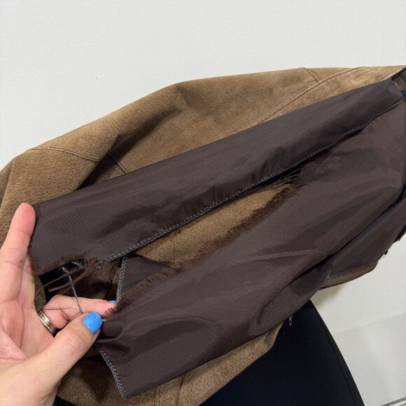 Vintage Suede Leather Mini Pencil Skirt Brown Tan L 13 Western Boho Chic Fall - Picture 7 of 11